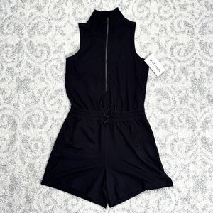 Athleta Retroterry Romper Size Medium Black Breathable Elastic NWT $99.00